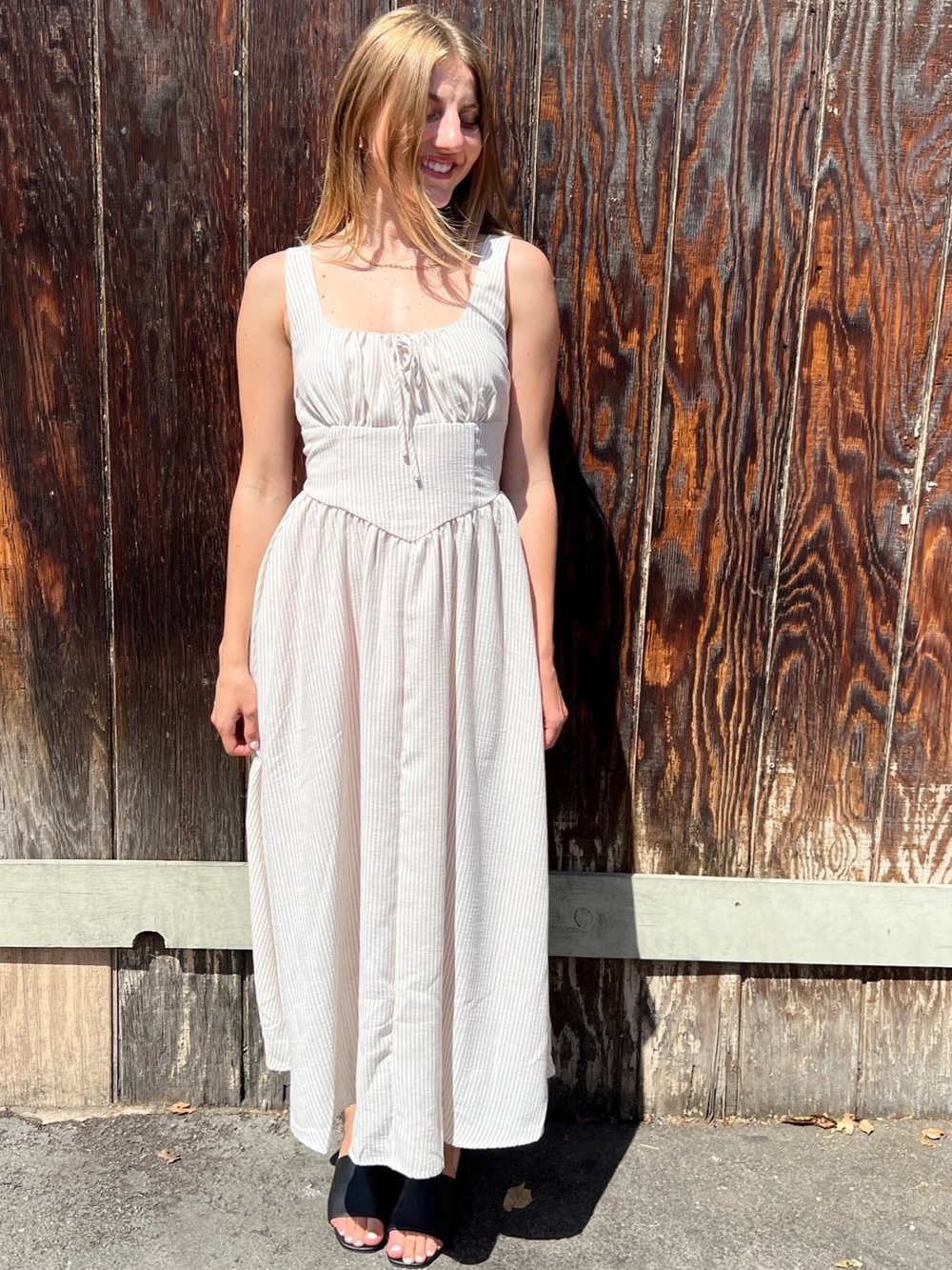The Workshop Striped Corset Top Cottagecore Maxi Dress